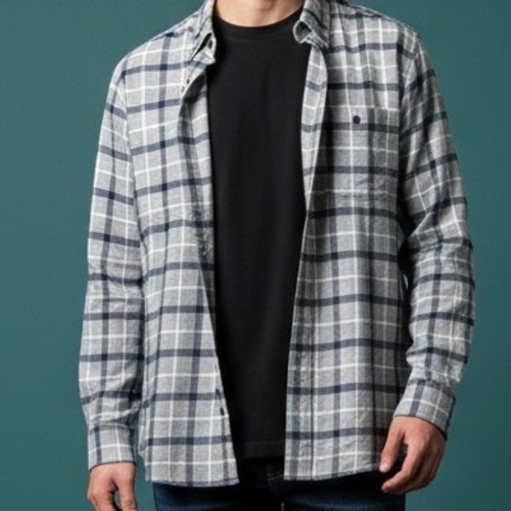Johnnie-O Hangin Out Shirt Mens Large Gray Fischer Plaid Flannel JMWL 7000